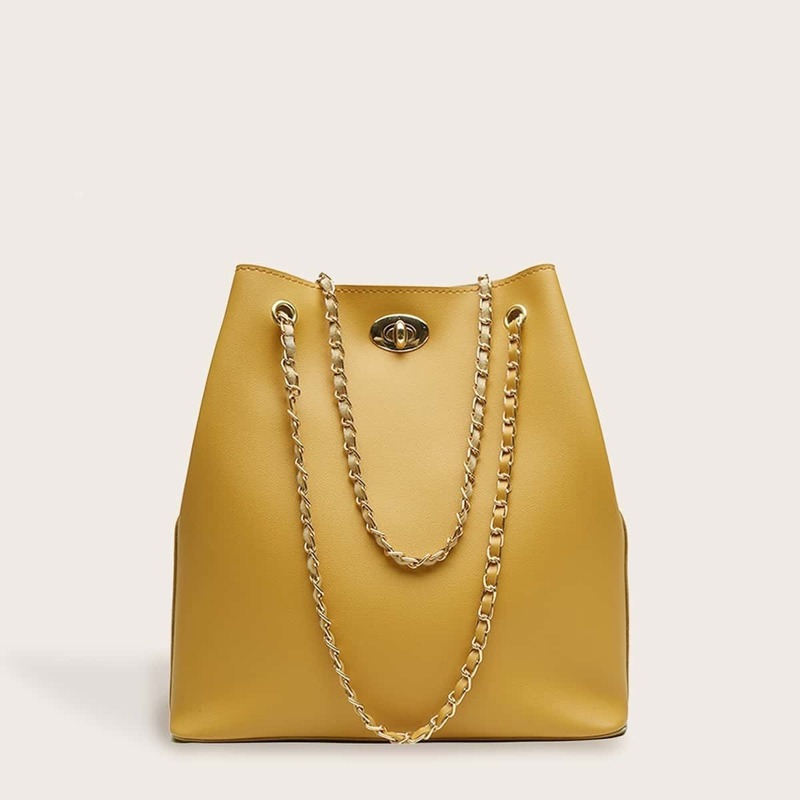 

Twist Lock Chain Tote Bag, Yellow