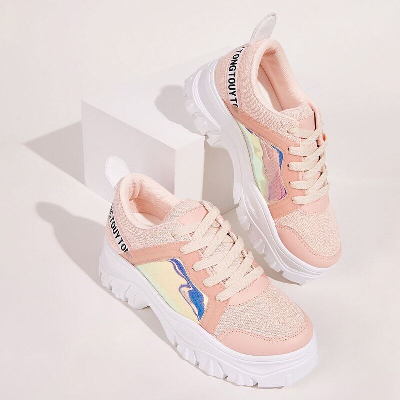 

Holographic Panel Chunky Sole Trainers, Pink