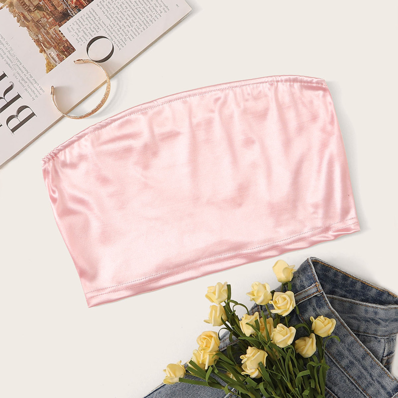 

Solid Satin Tube Top, Pink