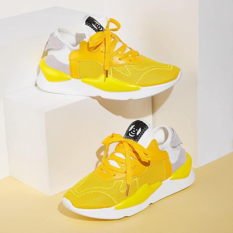 

Lace-up Front Chunky Sole Mesh Trainers, Yellow