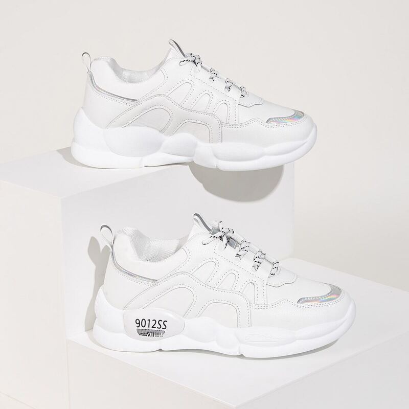 

Holographic Detail Lace-up Chunky Sole Sneakers, White