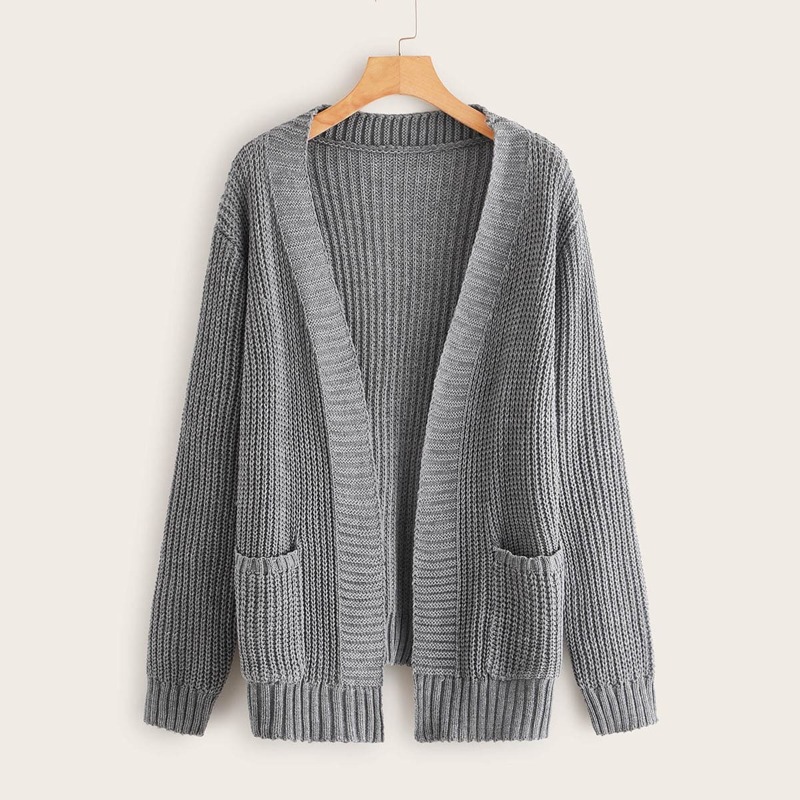 Pocket Detail Open Front Cardigan, Grey