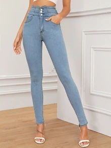 Light Wash Highest Waist High Stretch Skinny Jeggings - Light Wash - View 5