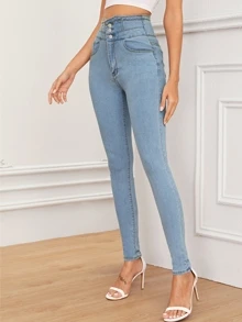 Light Wash Highest Waist High Stretch Skinny Jeggings - Light Wash - View 6