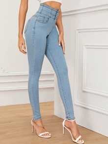 Light Wash Highest Waist High Stretch Skinny Jeggings - Light Wash - View 1