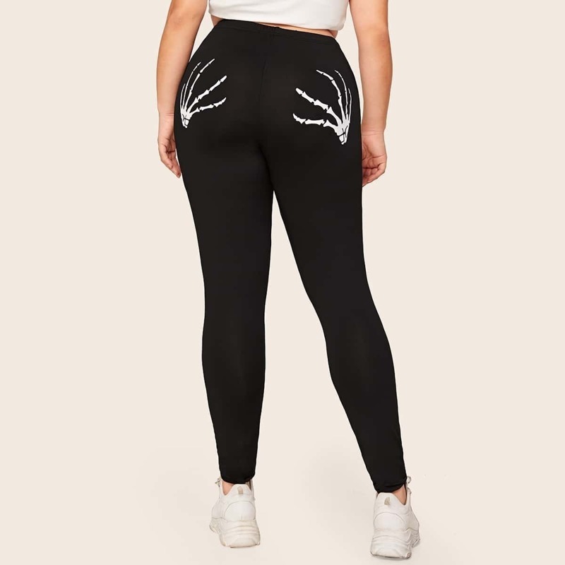 

Plus Skull Print Skinny Leggings, Black