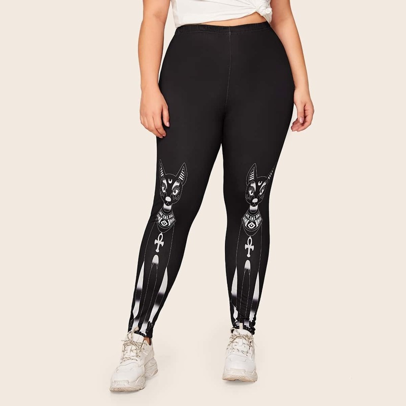 

Plus Animal Print Elastic Waist Legging, Black