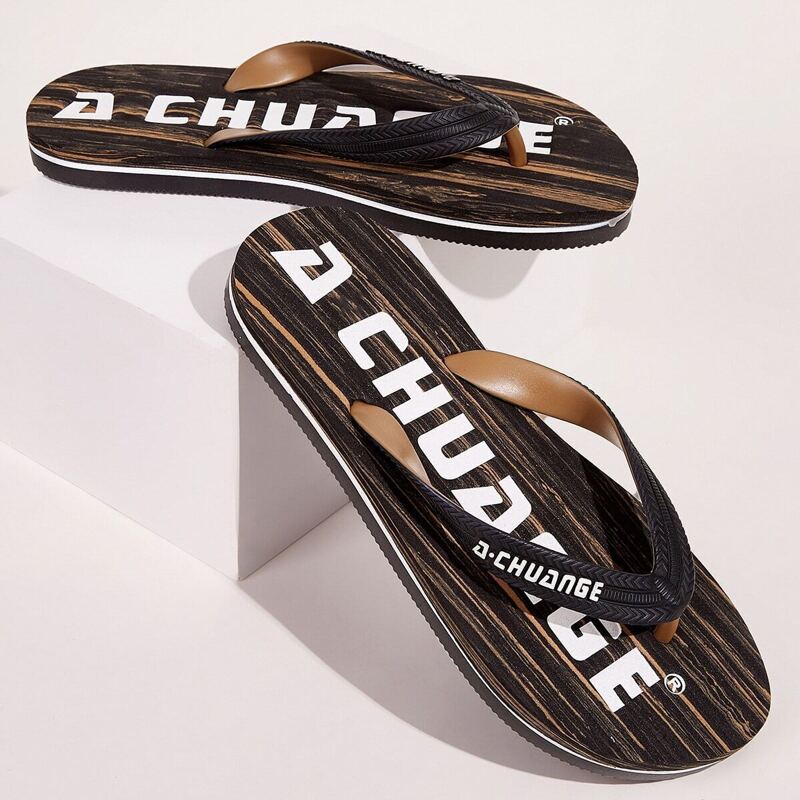 

Guys Letter Print Flip Flops, Multicolor