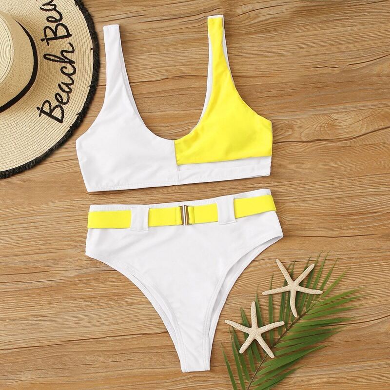 

Two Tone Release Buckle Bikini Set, Multicolor