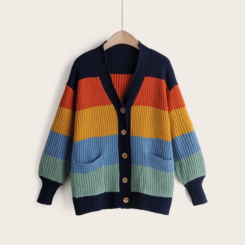 

Cut And Sew Button Front Dual Pocket Cardigan, Multicolor
