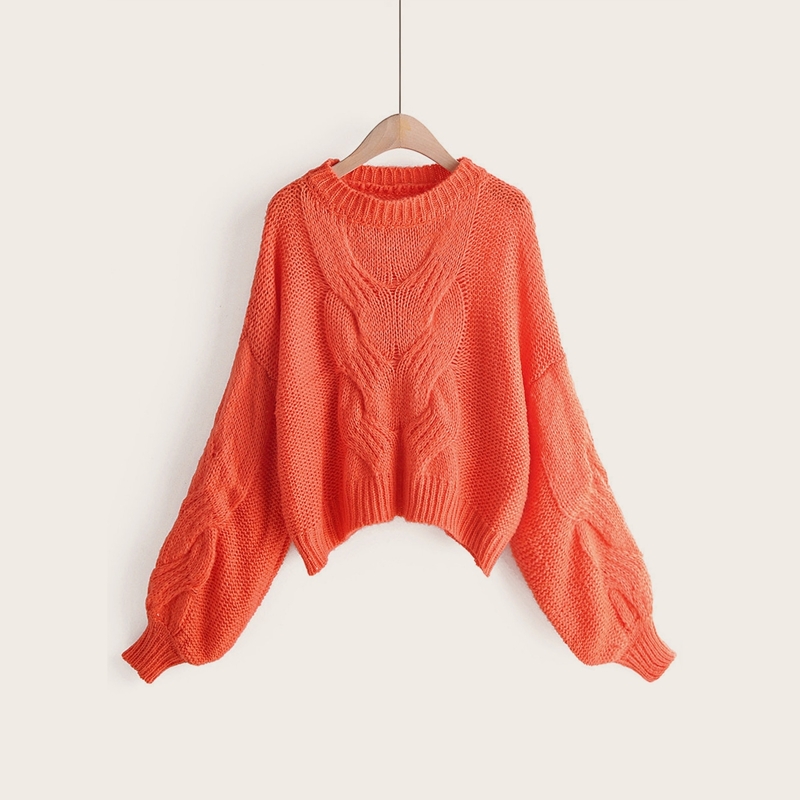 

Neon Orange Drop Shoulder Cable Knit Sweater, Orange bright