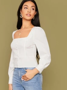 SHEIN Privé Square Neck Buttoned Front Top