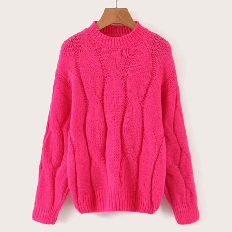 

Neon Pink Cable Pattern Sweater, Pink bright