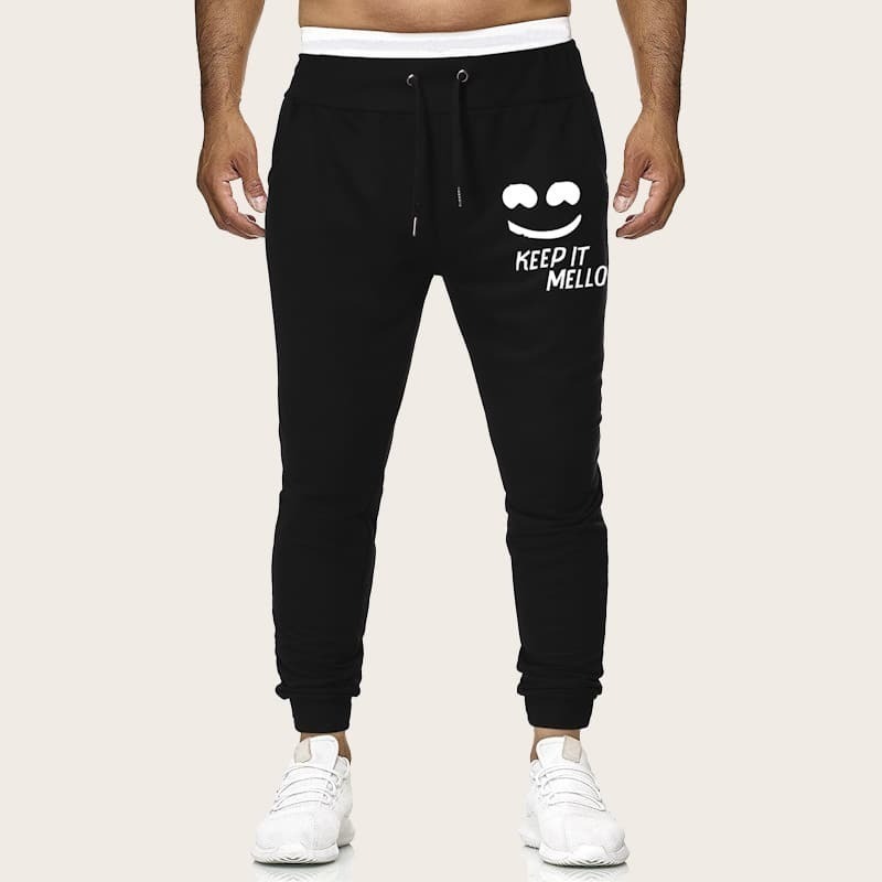 

Guys Drawstring Waist Letter Print Sweatpants, Black