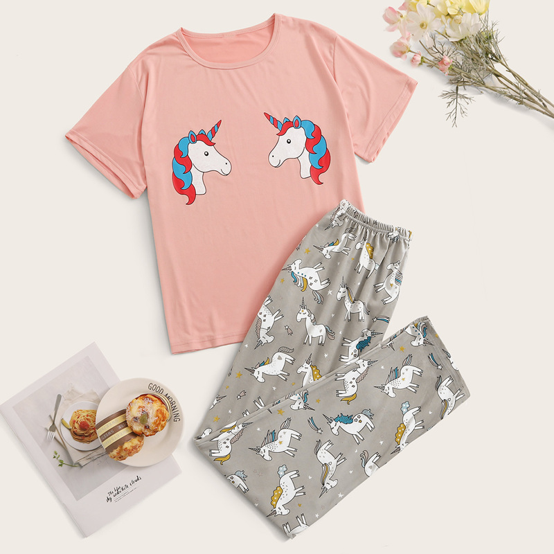 

Unicorn Print Pajama Set, Multicolor