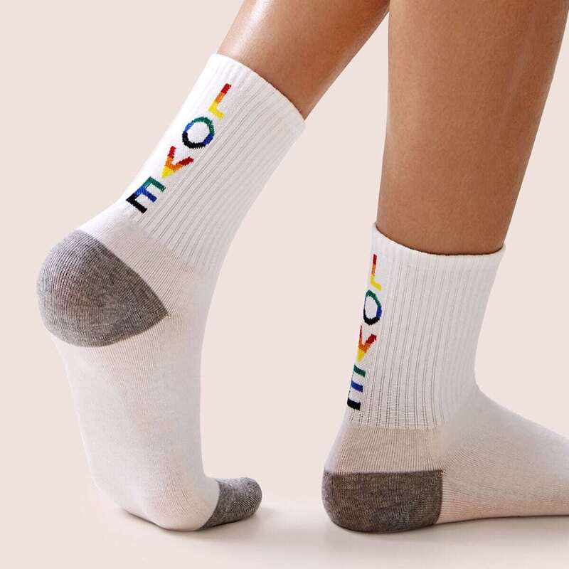 

Colorful Letter Pattern Socks 1pair, White