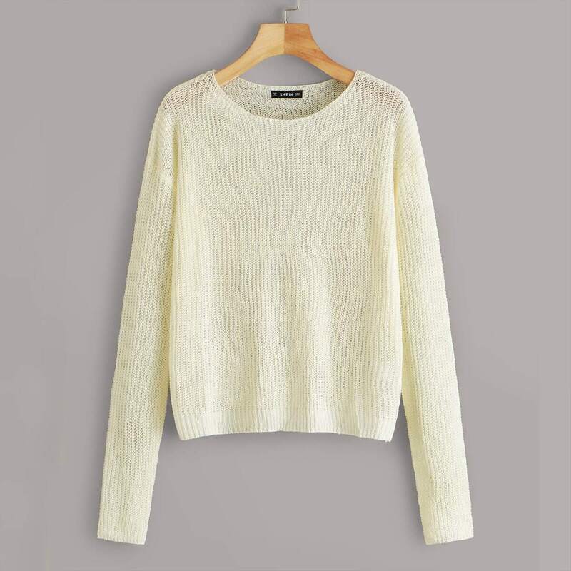

Drop Shoulder Solid Sweater, Beige pastel