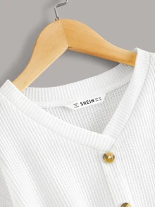 SHEIN Top de niñas con cordón delantero con diseño de botón - Blanco - Ver 3