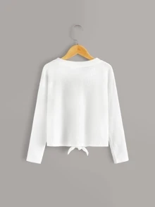 SHEIN Top de niñas con cordón delantero con diseño de botón - Blanco - Ver 2