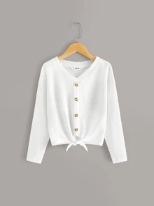 SHEIN Top de niñas con cordón delantero con diseño de botón - Blanco - Ver 1