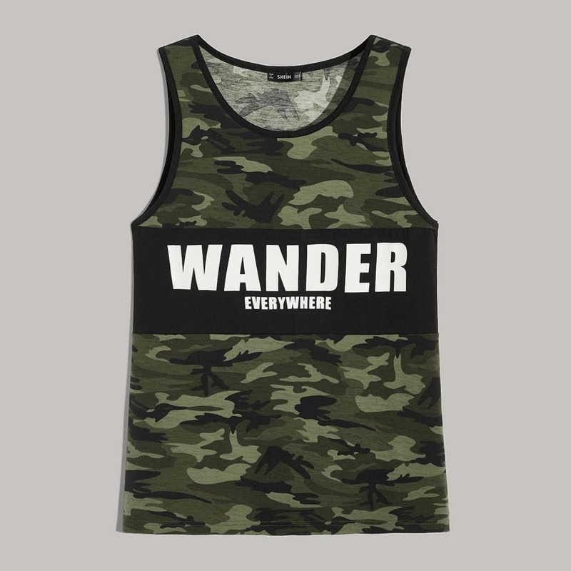 

Guys Slogan and Camo Tank Top, Multicolor
