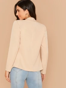 SHEIN 翻領衣領素色西裝外套 - 杏色 - 查看 2