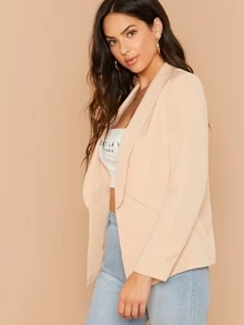 SHEIN 翻領衣領素色西裝外套 - 杏色 - 查看 3
