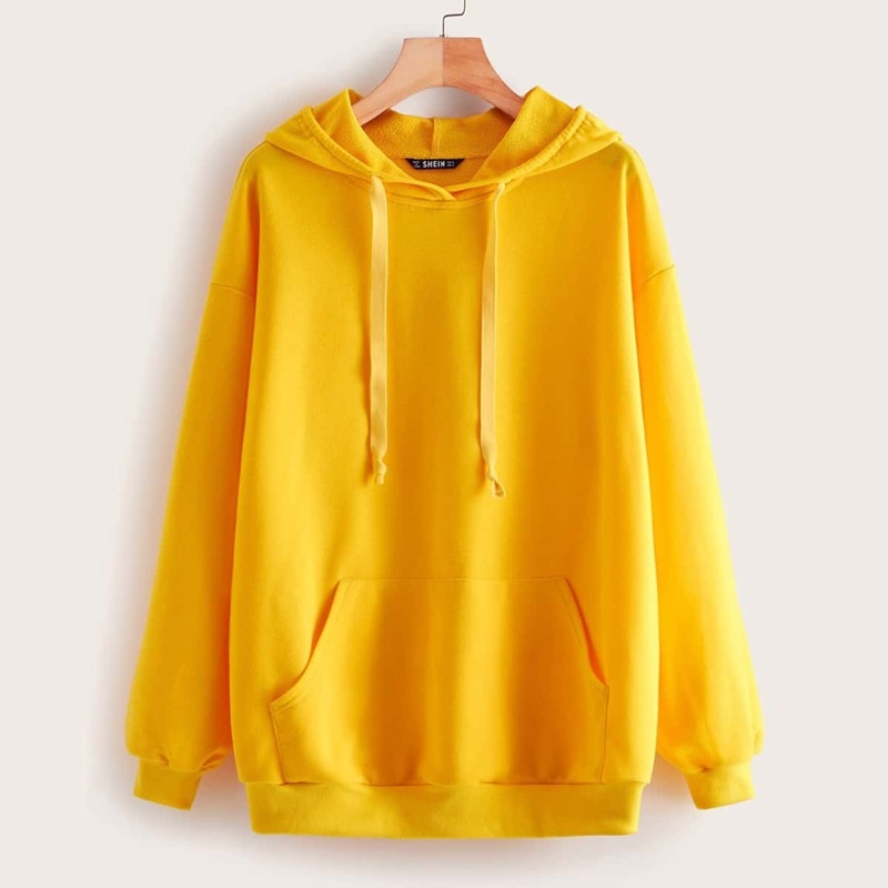 

Drop Shoulder Pocket Patched Hoodie, Yellow bright