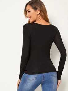 SHEIN Essnce Solid Scoop Neck Slim Tee - Black - View 2