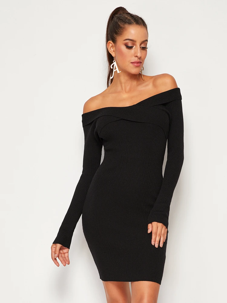 off the shoulder bodycon sweater dress