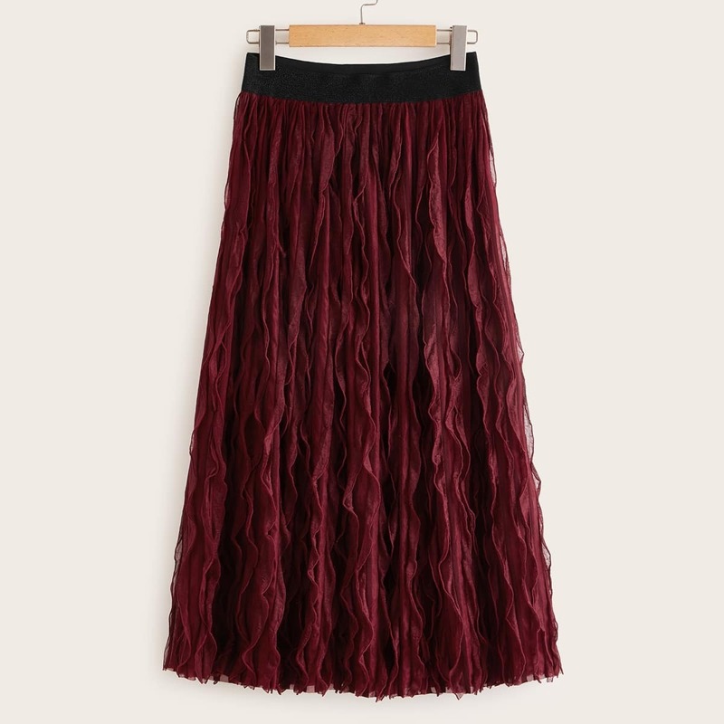 

Contrast Panel Pleated Hem Skirt, Burgundy