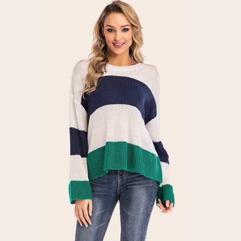 

Color-block Drop Shoulder Jumper, Multicolor