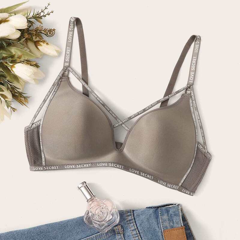 

Letter Tape Crisscross Bra, Grey
