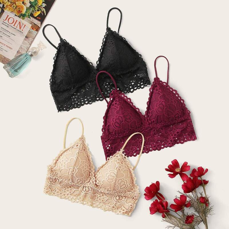 

Floral Lace Bra Set 3pack, Multicolor