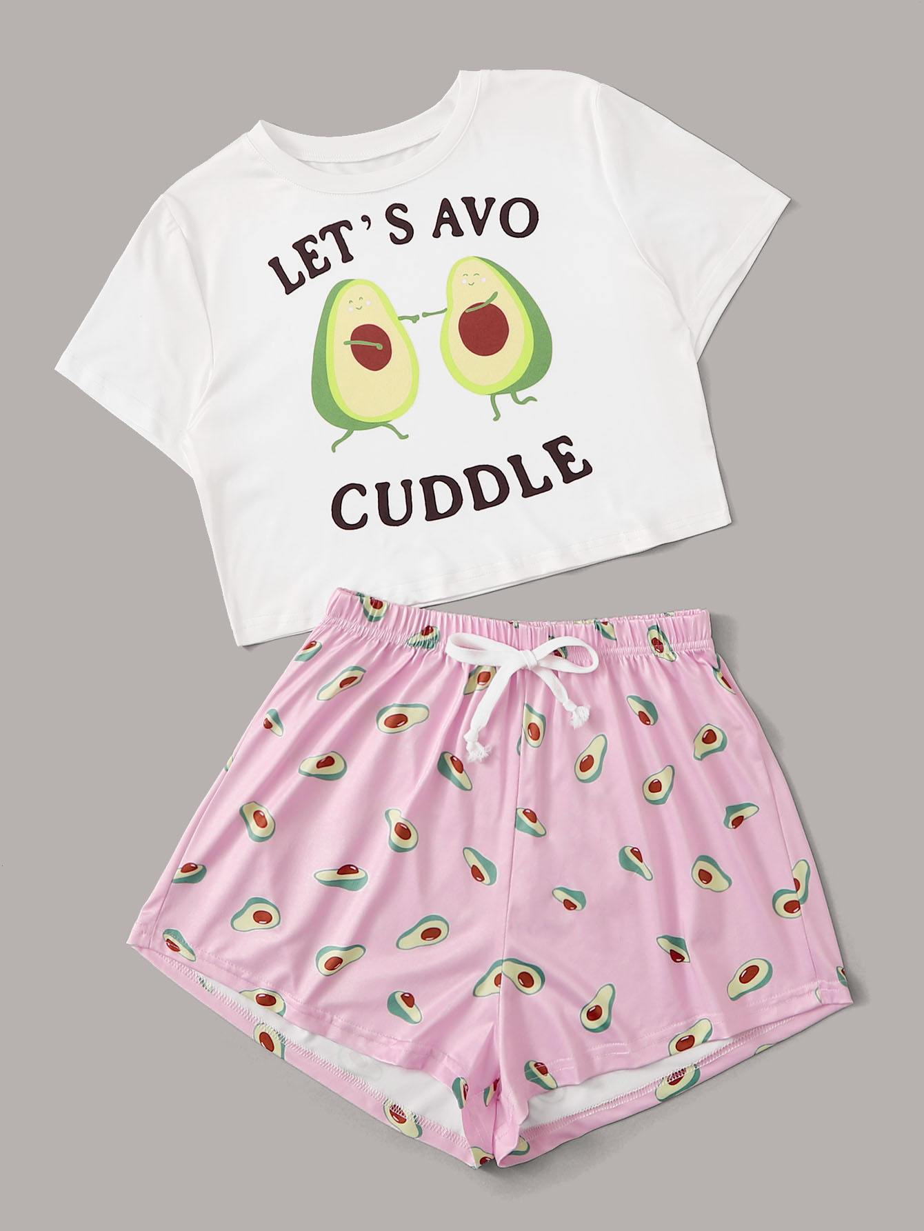 Avocado & Letter Print Pajama Set SHEIN USA