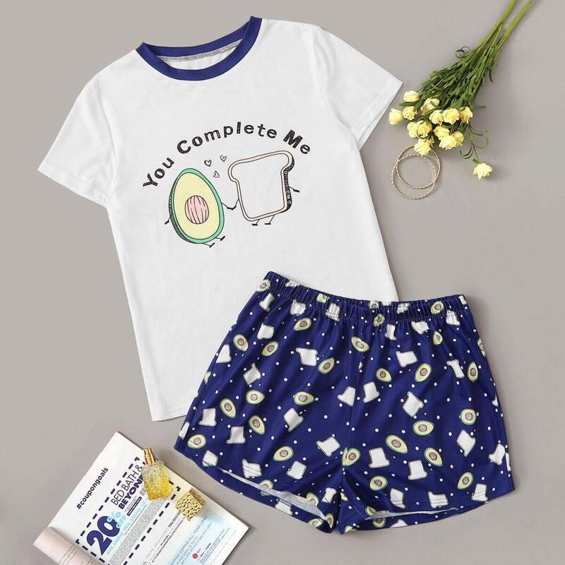 

Avocado & Toast Print Pajama Set, Multicolor