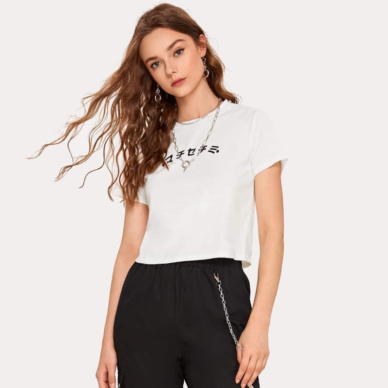 

Dragon Print Round Neck Tee, White