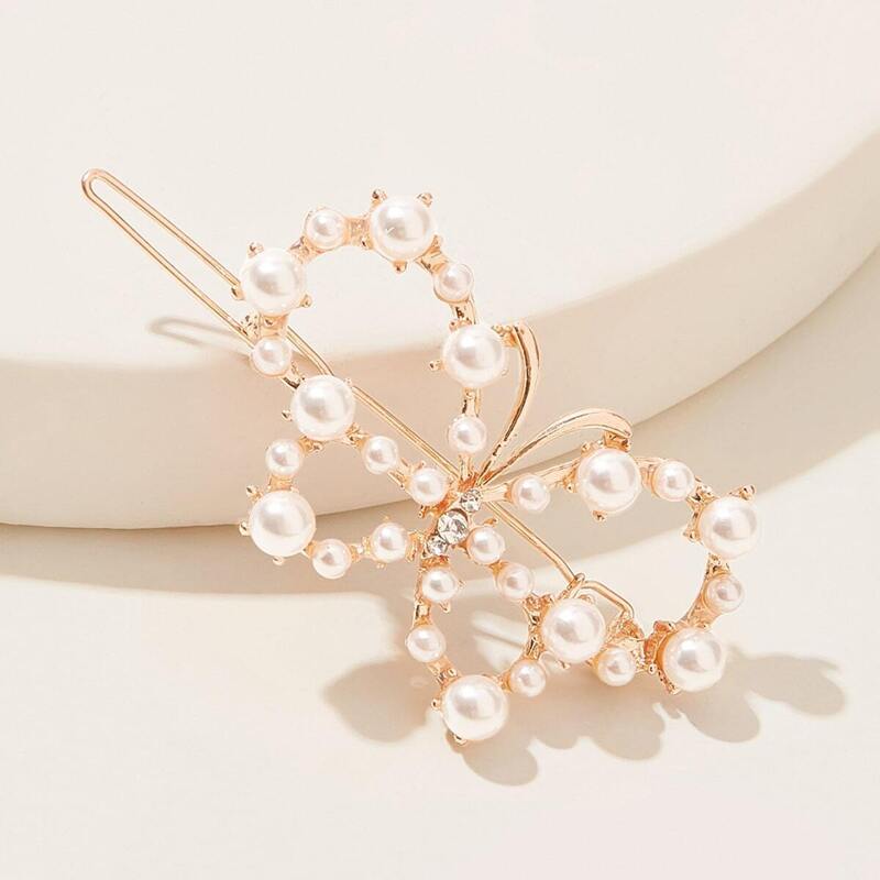 

Faux Pearl Decor Butterfly Hair Clip, Gold