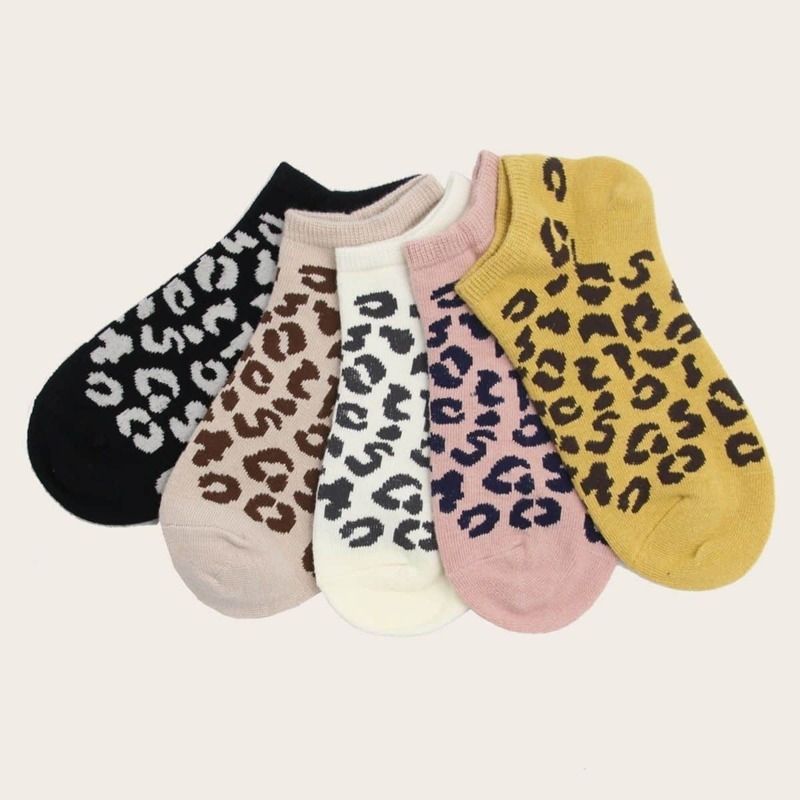 

Leopard Pattern Ankle Socks 5pairs, Multicolor