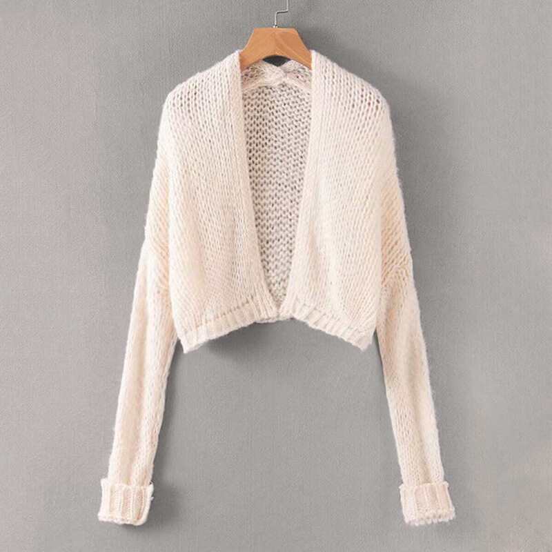 

Solid Drop Shoulder Chunky Knit Cardigan, Beige