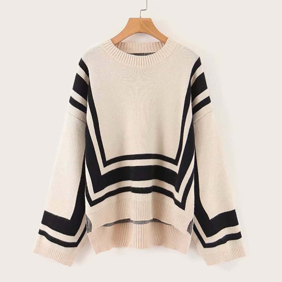 

Striped Side Split High Low Hem Sweater, Multicolor