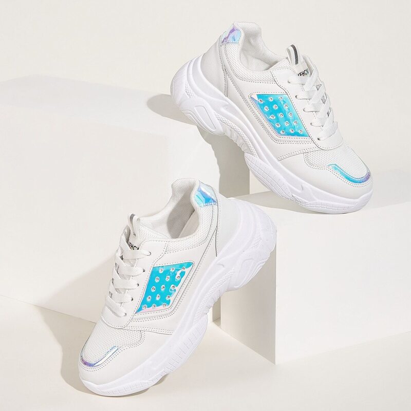 

Holographic Panel Chunky Sole Trainers, Multicolor