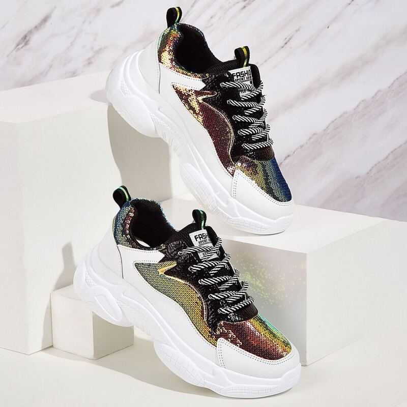 

Sequins Decor Chunky Sole Trainers, Multicolor