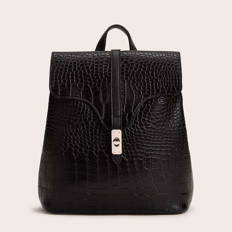 

Twist Lock Croc Embossed Backpack, Black