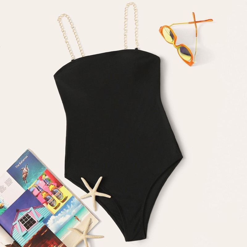 

Chain Straps One Piece Swimwear, Black