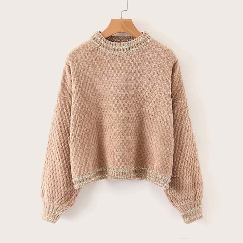 

Contrast Gold Confetti Bishop Sleeve Jumper, Khaki