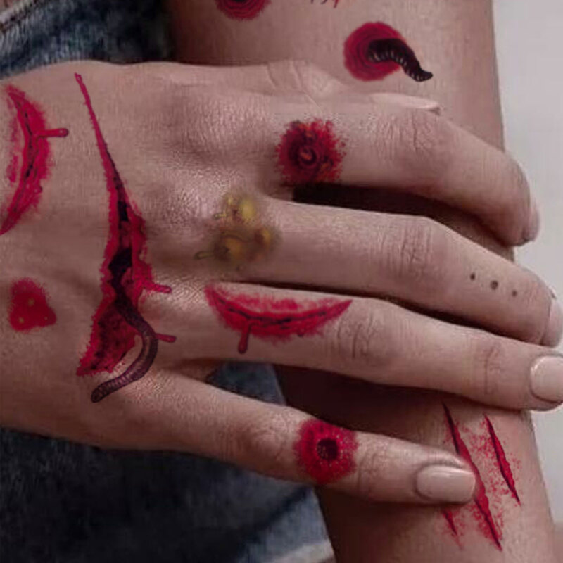 

Halloween Horror Scar Tattoo Sticker 1sheet, Red