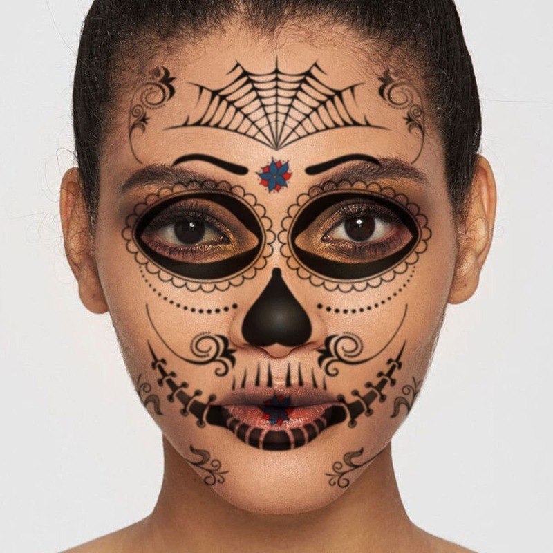 

Halloween Horror Mask Tattoo Sticker 4pcs, Black