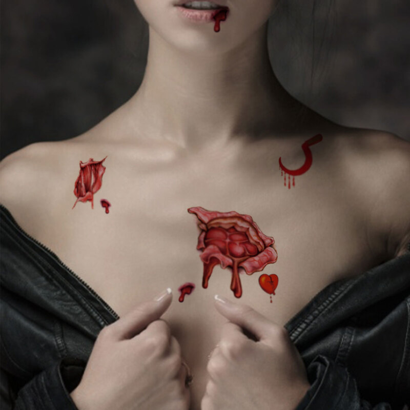 

Halloween Horror Scar Tattoo Sticker 1sheet, Red