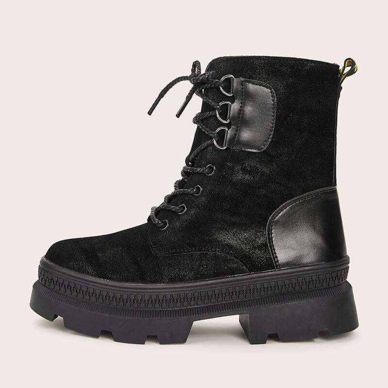 

Lace-up Front Lug Sole Boots, Black